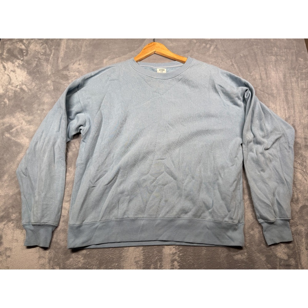 Cotton On Sweatshirt Mens Medium Blue Fleece Lined Ribbed Trim Crew Neck Winter